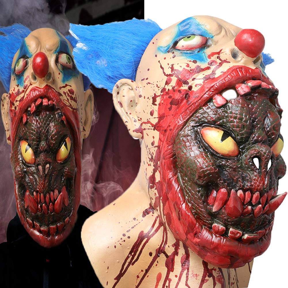 Scary Halloween Costume Party Animal Head Mask Zombie Horror face mask Evil Killer Costume for Adults (Blood face)