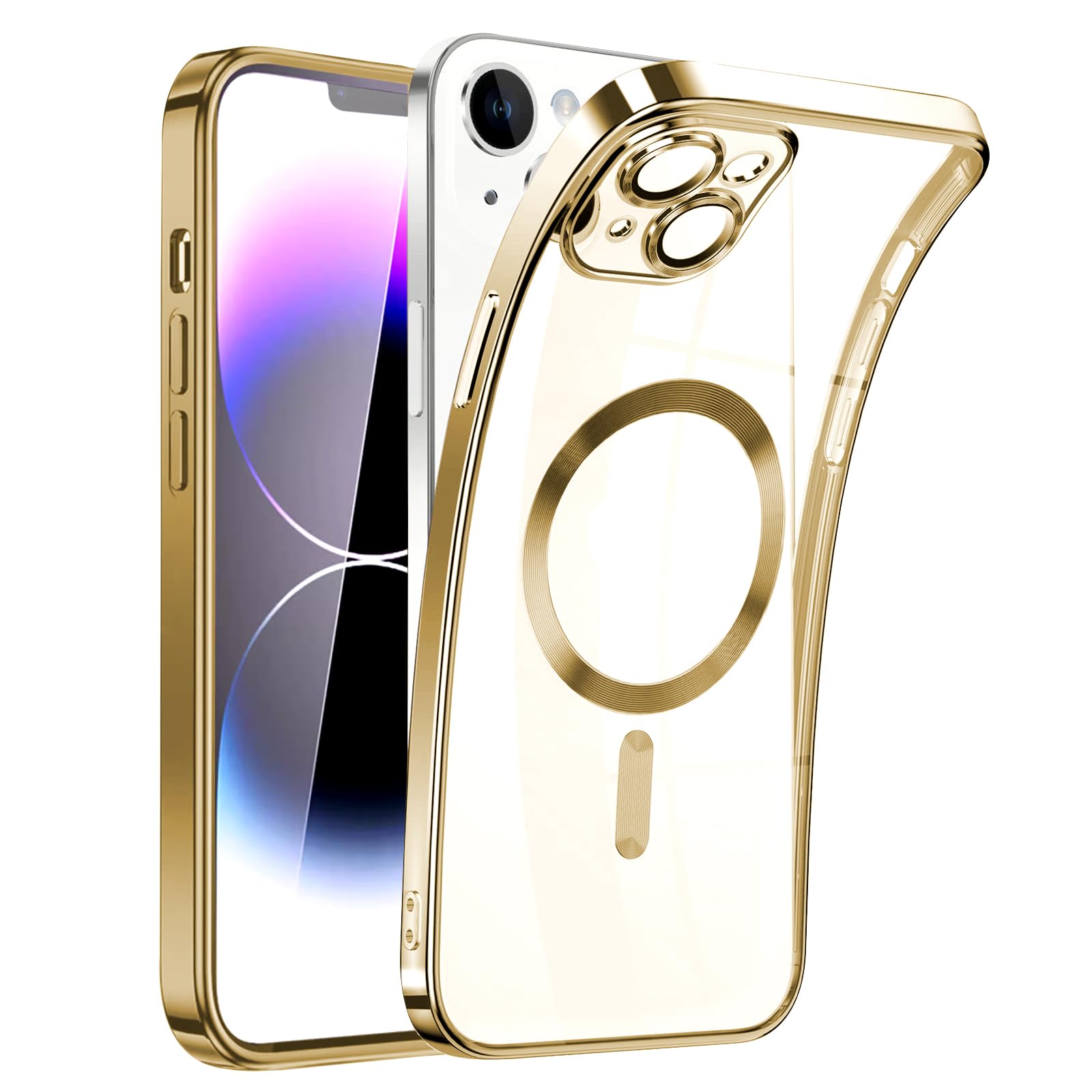 SEOUGEE Magnetic Clear for iPhone 15 Case with 2 Pack Tempered Glass Screen Protector [Non-Yellowing] [Integrated Camera Cover] Shockproof Silicone Cover [Anti-Fingerprint Scratch] Wireless Charging