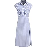 CIDER Summer Dresses for Women Sleeveless Collar Striped Midi Shirt Dress High Waist Cotton-Blend Dress