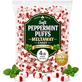 Soft Peppermint Puffs, 360 Individually Wrapped Soft Mints, 4 lb Bulk Bag | Peppermint Candy for Office Candy Bowl, Parties, Halloween; Bulk Peppermints, Mint Candy, Freshens Breath After Meals
