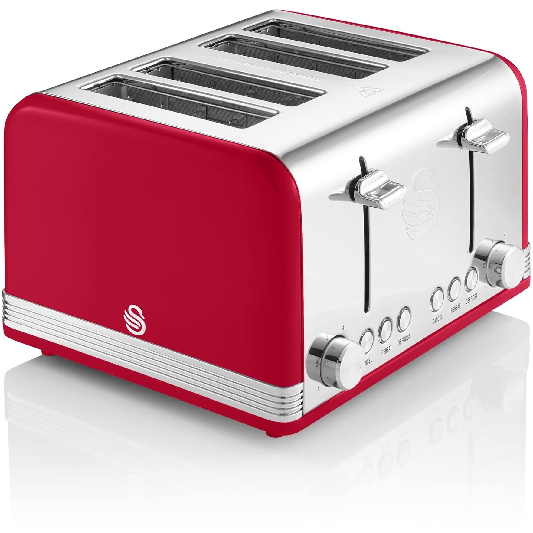 Swan ST19020RN Retro Toaster, 7.2"x11.5"x10.4", Red