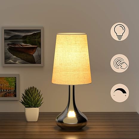 Amazon Com Deeplite Table Lamp Touch Control Bedside Lamp Dimmable Touch Sensor Small Nightstand Lamp For Bedroom Living Room Office Brushed Nickel Finished Silver 6 W Led Bulb Included Home Improvement