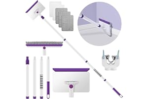 WLICH Baseboard Cleaner Tool with Handle, 60" Extendable Long Handle Baseboard Cleaner with 5 Reusable Pads for Baseboards Cleaning, Ceiling, Wall, Floor, Bathroom Kitchen