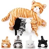 Skylety Nurturing Cat Stuffed Animal with 4 Plush Kittens, Cats Baby Stuffed for Girls Boys Plushy Mommy Kitty with Baby Kittens for Birthday Party Favors Gifts(Cute Style)