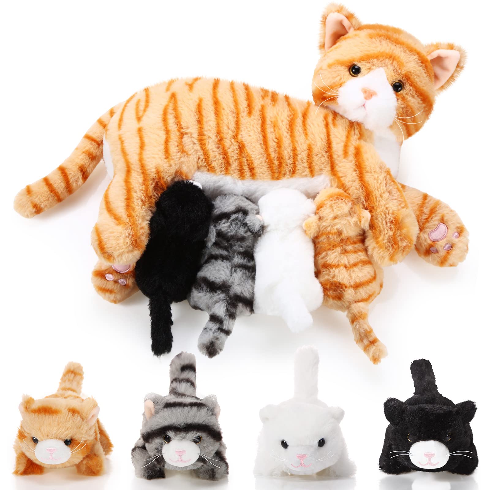 Photo 1 of Skylety Nurturing Cat Stuffed Animal with 4 Plush Kittens, Cat Baby Stuffed for Girls Boys Plushy Mommy Kitty with Baby Kittens for Christmas Birthday Party Favors Gifts(Cute Style)