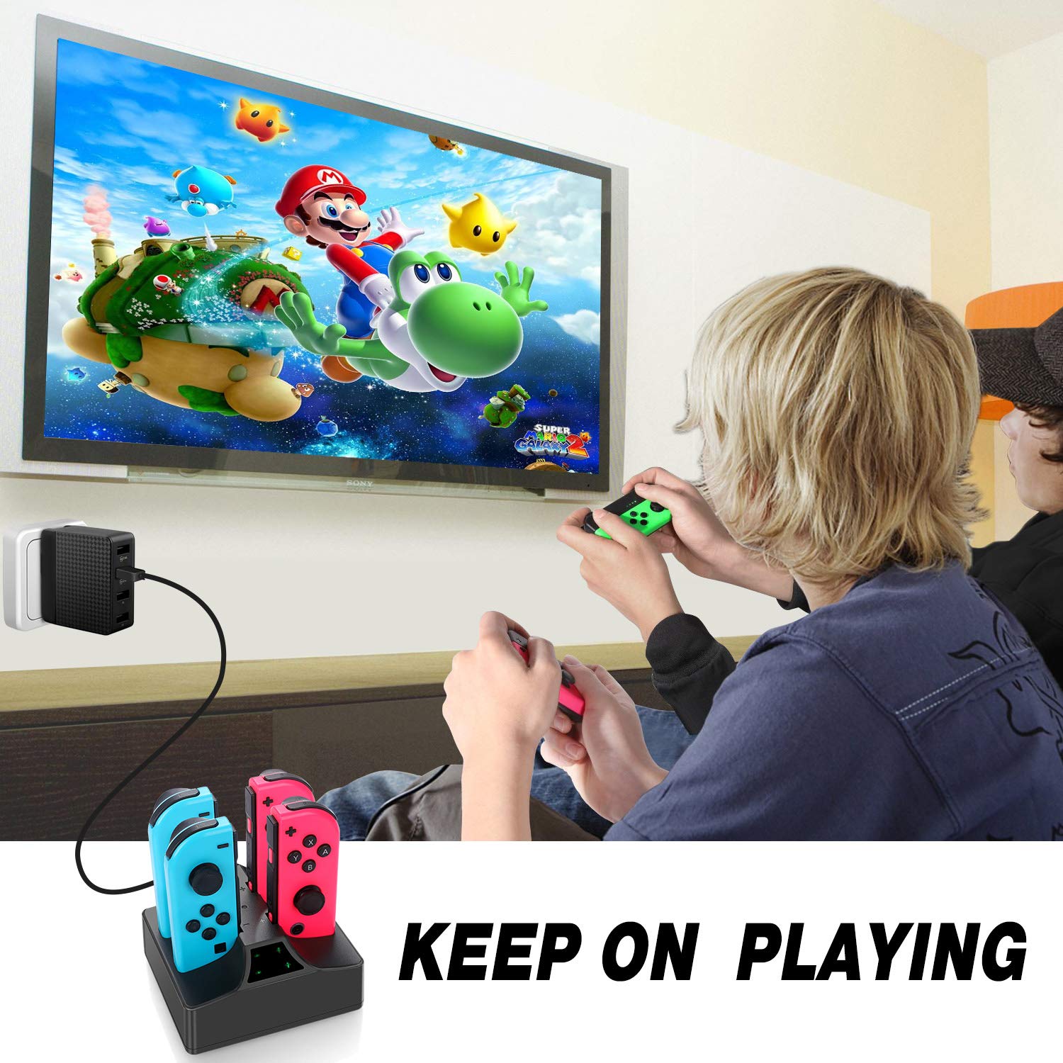 Switch Controller Charger, Joy con Charging Dock Station for Nintendo Switch Joycon and Pro Controller with 5ft Type C Cable