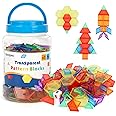 Vatrepeo 140 Pcs Translucent Pattern Blocks for Light Table, 6 Colors & Shapes Educational Manipulatives and Accessories, Tab