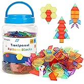 Vatrepeo 140 Pcs Translucent Pattern Blocks for Light Table, 6 Colors & Shapes Educational Manipulatives and Accessories, Tab