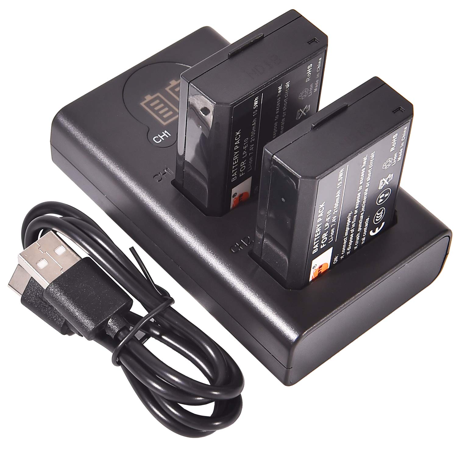 DSTE LP-E10 Battery + Dual USB Charger with LCD Display Compatible with Canon EOS 1100D, EOS 1200D, EOS Kiss X50, EOS Kiss X70, EOS Rebel T3, EOS Rebel T5 Digital Camera