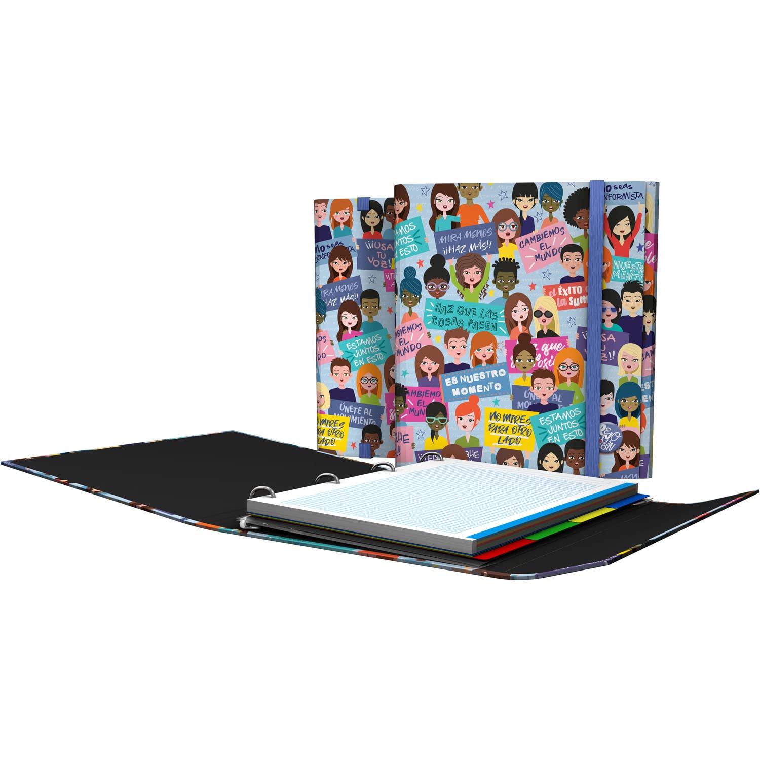 Grafoplás 88212647. 4 Ring Folder with Flap, A4, Rubber Closure, Includes Replacement and Separators, Carpeplus, Revolution Collection, Move On