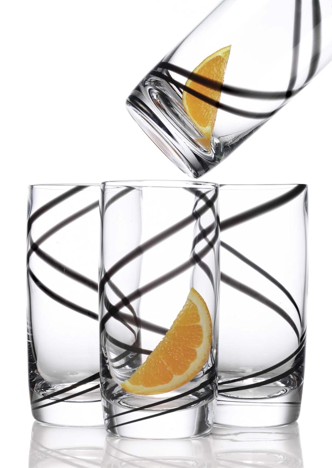 Black Swirl 18ounce Beverage Glasses Glass Cup, Set of 4