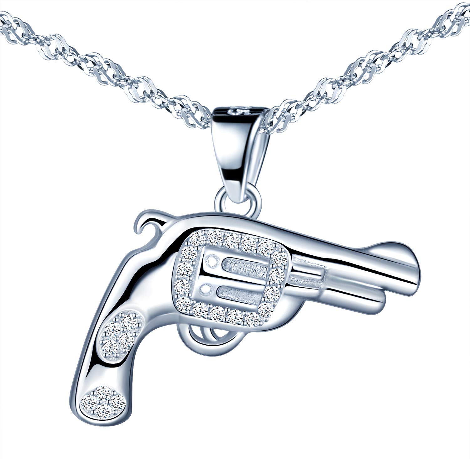 Women's 925 Sterling Silver Necklace, Unique pistol-shaped necklace pendant, Inlaid shiny zircon, gift for Birthday, Valentine's Day and Christmas