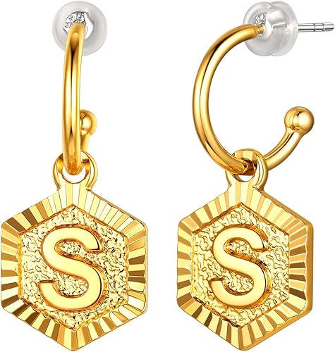 Amazon Focalook ゴールド イニシャル S ピアス レディース 人気 安い ゆれる アルファベット フックピアス アクセサリー チャーム 通販
