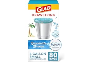 Glad Small Trash Bags 4 Gallon, Febreze Beachside Breeze Garbage Bags, Odor Resistant with Drawstring, 80 Count