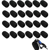 24 Pack Black Microphone Foam Covers, High Density Mic Windscreen Pop Filter for Lavalier Headset Mics
