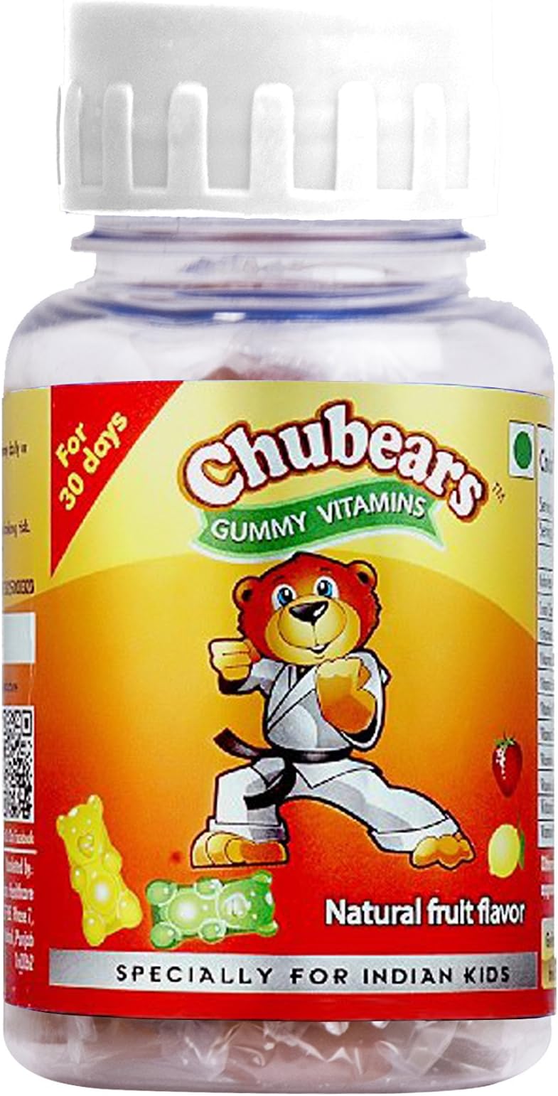 CHUBEARS - India's favorite gummy multivitamin for children, 8 essential vitamins PLUS 400 IU of Vit D per gummy!, Natural, Vegetarian, Once a day, Made in India, Lab tested safe & effective, Health supplement, 30 gummies in ALL Natural Fruit Flavors