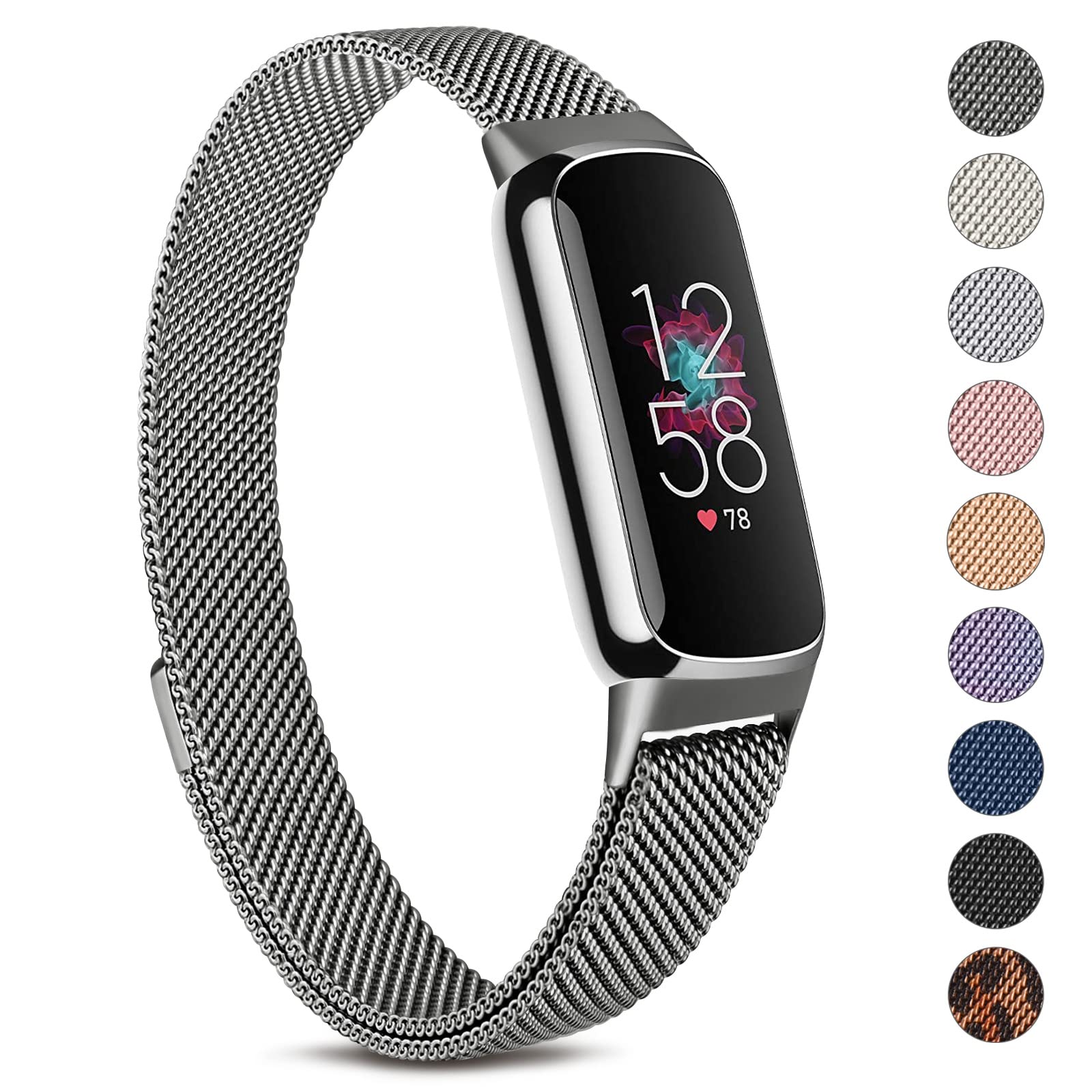 Metal Strap for Fitbit Luxe Strap for Women, Premium Stainless Steel Metal Replacement Band with Strong Magnet (Space Grey)