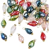 SOFPLATE 1 Box 50Pcs Glass Teardrop Charms Faceted Crystal Charms 20mm Small Colorful Assorted Random Shine Dangle Electroplate Brass Pendants Findings for Jewelry Making Necklaces Earrings DIY Crafts