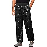 Lars Amadeus Sequin Pants for Men's Baggy Metallic Joggers Elastic Waist Costume Night Club 70s Disco Shiny Trousers