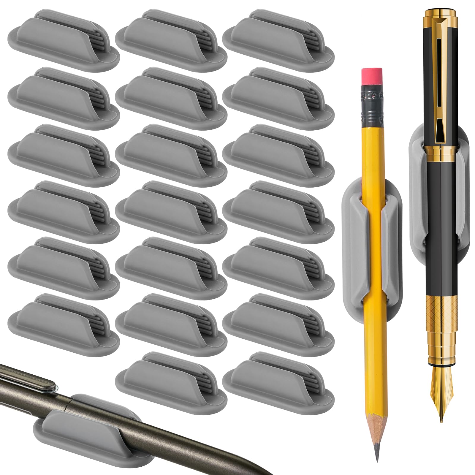 Photo 1 of VZZNN 20 PCS Adhesive Pencil Holders for Desk, Silicone Pencil Holder for Notebook, Marker Holder for Clipboard and Wall, Classroom School Office Desk Accessories, Teacher Supplies