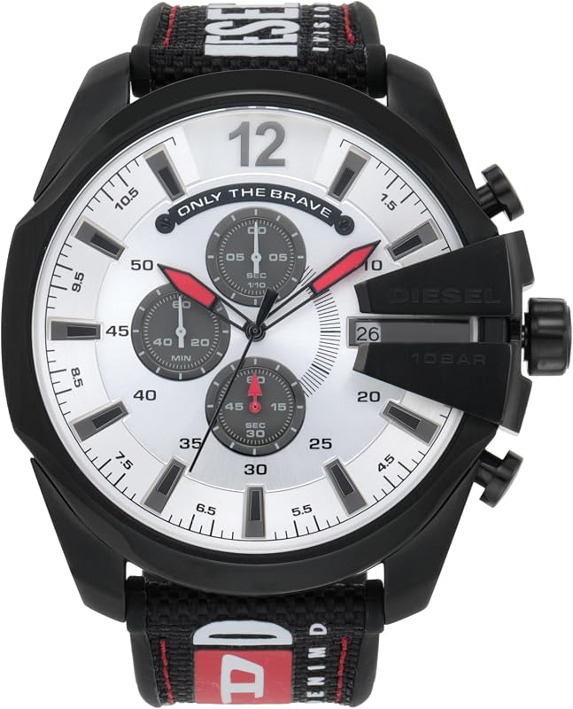 Herrenuhr Mega Chief, Chronographenwerk, 51mm Schwarzes Edelstahlgehäuse mit einem Nylon, Silikon Armband, DZ4512