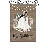 MEFENG Wedding Welcome Garden Flag-Welcome To Our Wedding Courtyard Lawn Rural Decor Bride and Groom Anniversary Holiday Party Yard Outdoor Decorations.12×18 Inch