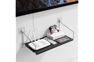 MEEMENG Floating Shelves for Projector/TV/Ps5/Plants/Cable Box/WiFi Router,Xbox, Black Wall Mounted Shelves for Storage,Single Wall Shelf for Living Room,Bathroom,Bedroom,Kitchen,Garage,RV