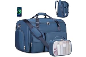 ACESAK Garment Bags for Travel, 2 in 1 Convertible Carry On Duffle Bag Suit Bags Foldable Backpacks with Shoe Compartment & Toiletry Bag, Hanging Bags for Clothes Dress Suit for Men Women Gift (Blue)
