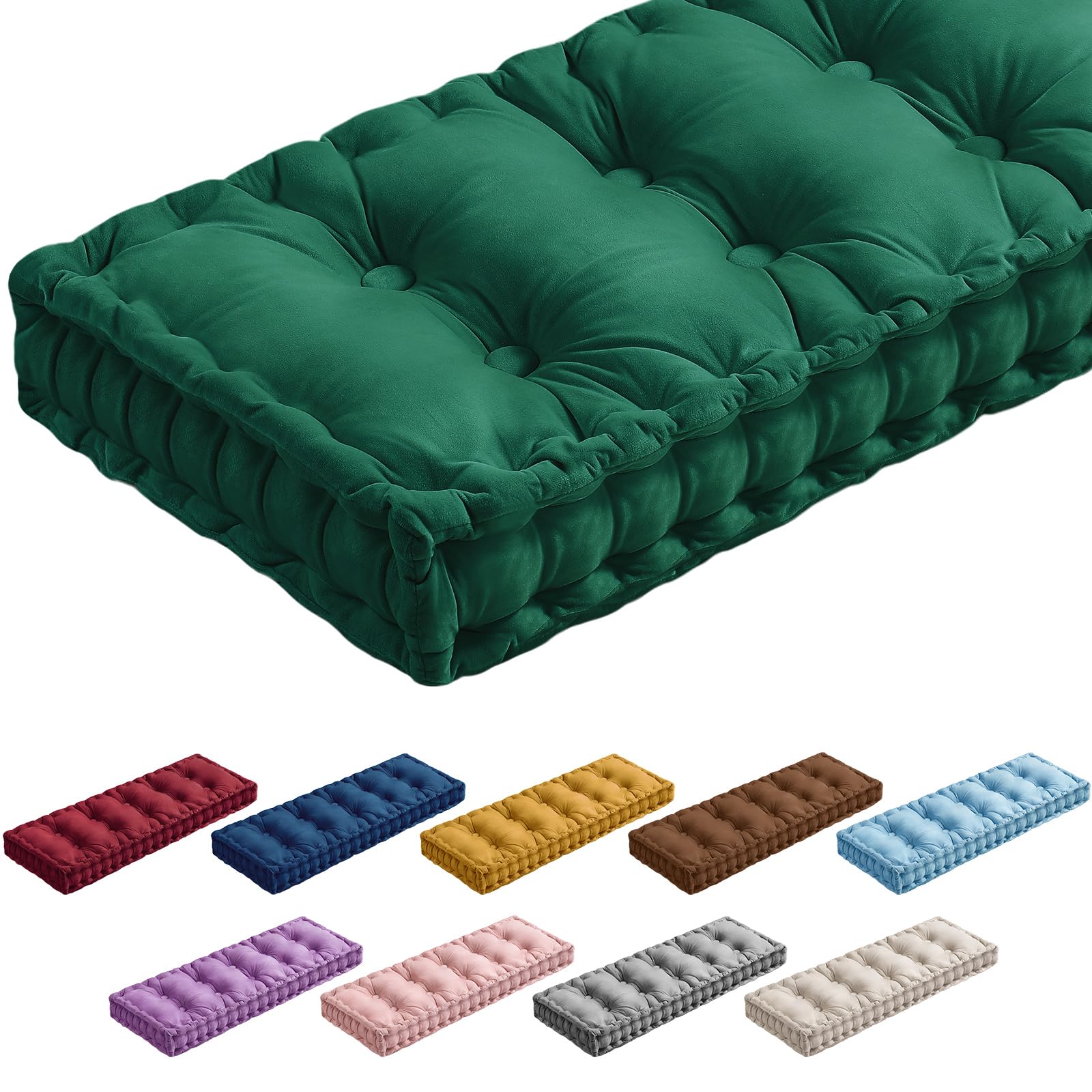 Photo 1 of Threehoney Bench Cushions for Indoor Furniture 42x16 in Velvet Kitchen Dining Piano Window Seat Cushion, Tufted Patio Porch Swing Thicken Bench Pad Memory Foam(Dark Green)