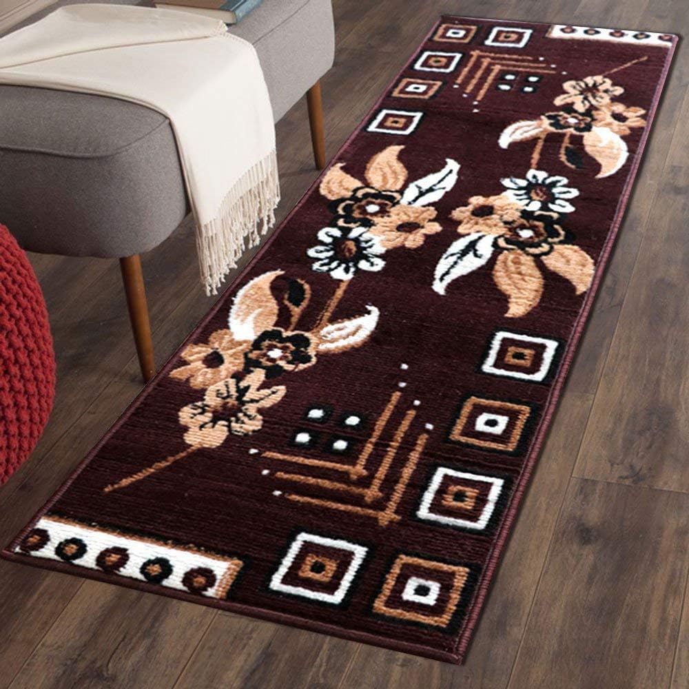 Rahman Carpets Polyester Bedside Runner Bcf Woolen Blend Carpet (1.5 x 5, Brown)