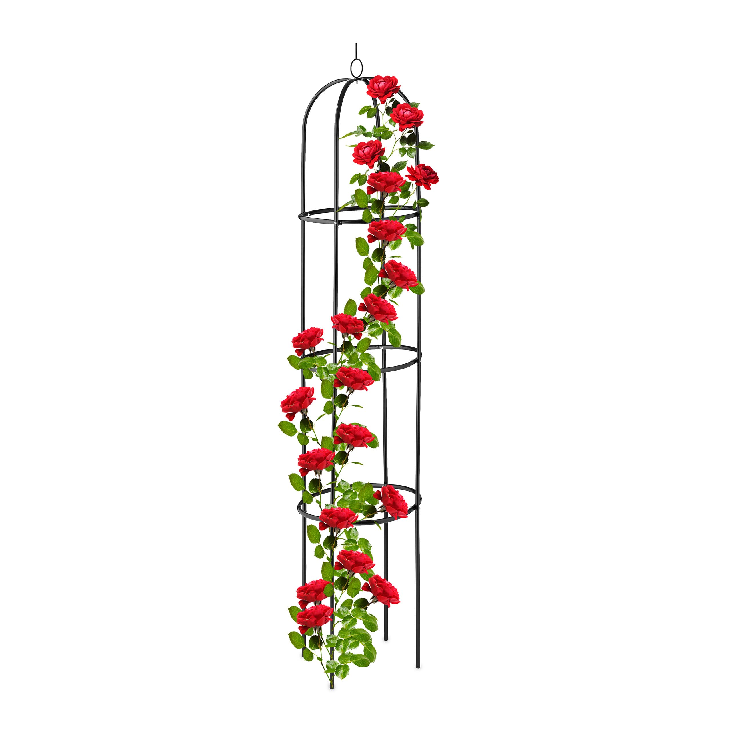 Relaxdays Garden Obelisk, 190 cm Tall, Support for Climbing Plants, Metal, Free-Standing, Rose Cage, Black