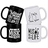 Potchen 4 Pack Ceramic Music Theme Coffee Mugs Gifts 12 oz Musical Note Instrument Design Tea Cups Xmas Gift for Music Lovers Musicians Teachers Birthday Valentine's Day