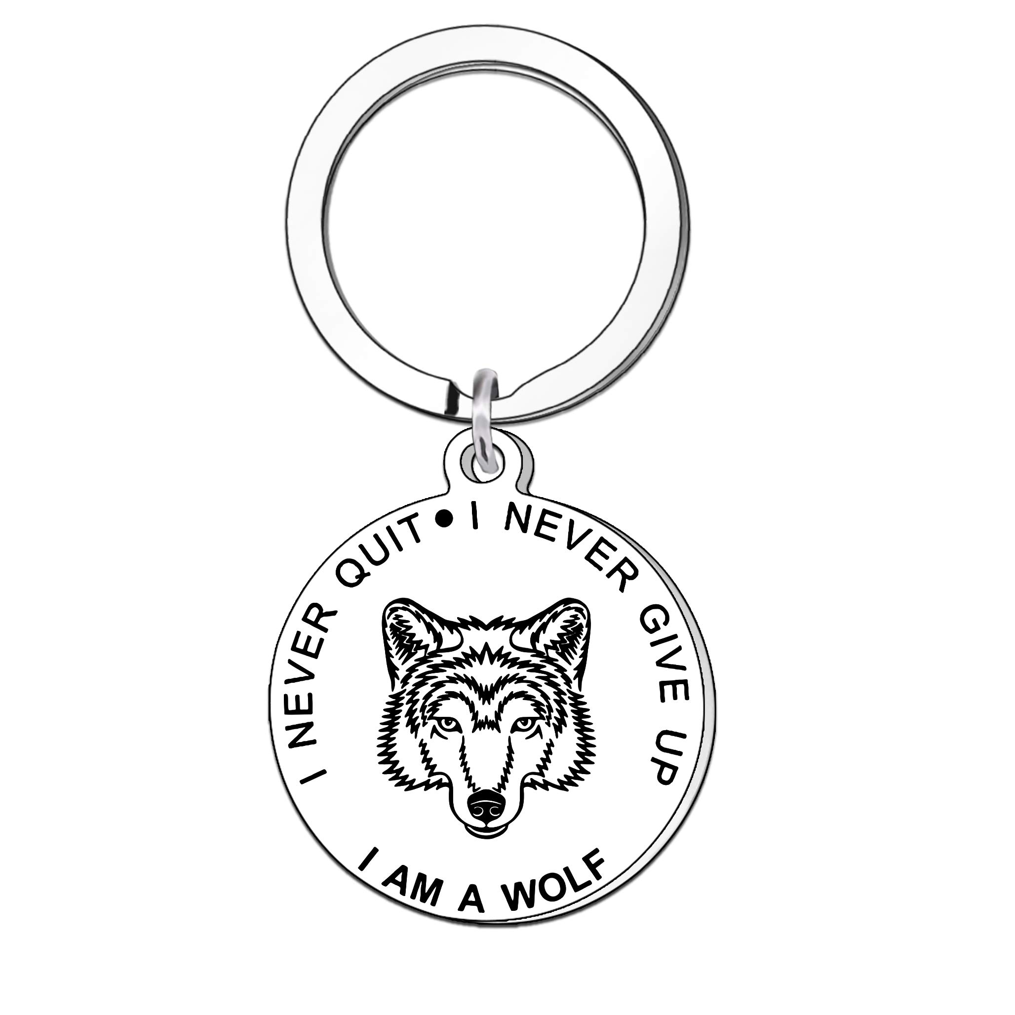 QMVMV Wolf Keyring Inspiratinal Gifts Key Chain Saying I Never Give Up Never Quit for Women Men Teen Girls Daughter Son Sister best friend