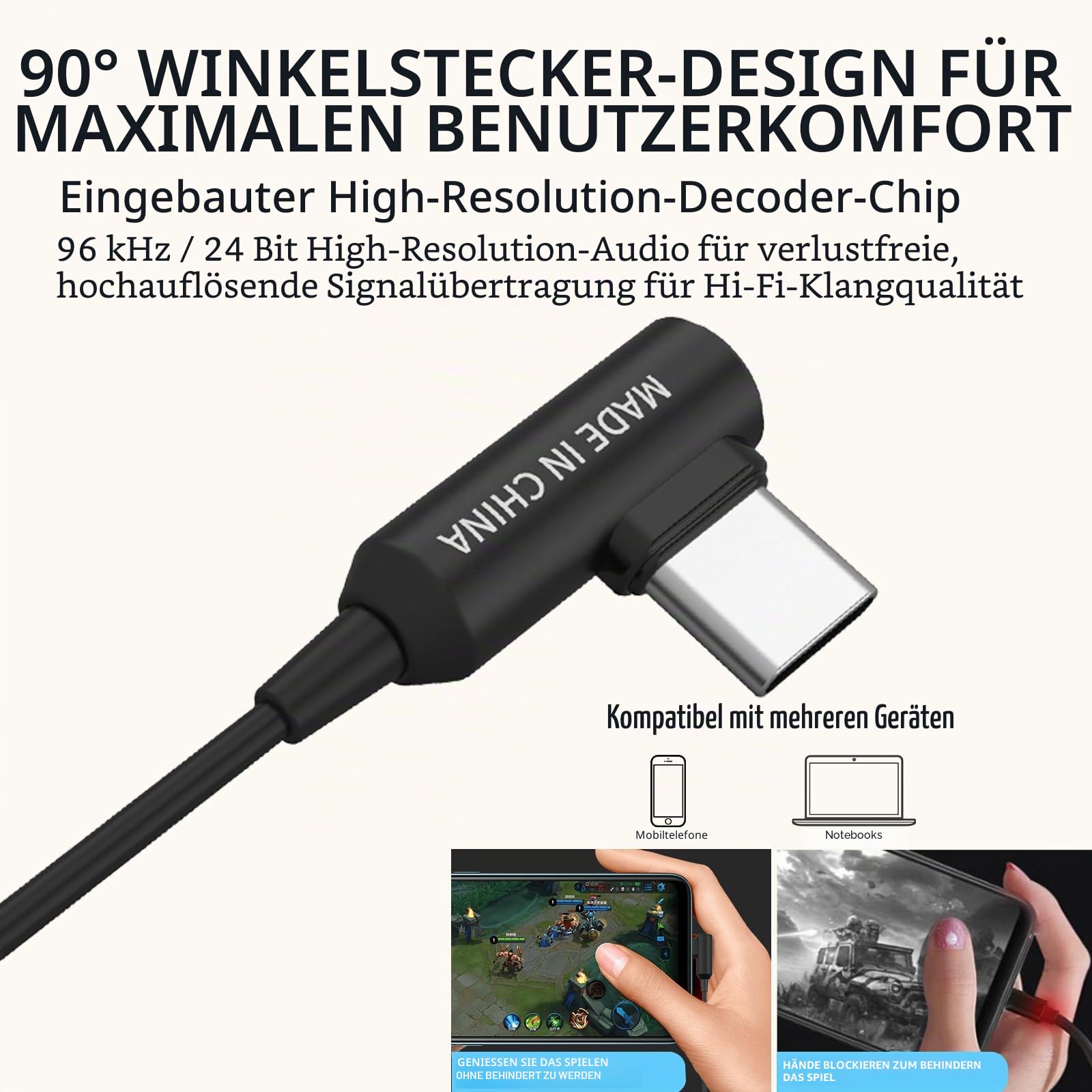 SoundMAGIC E80D USB-C In-Ear-Stereo-Kopfhörer, L-förmiger Stecker, Inline-Controller, Metallgehäuse, 10 mm dynamische Treiber, Wasser-/staubdicht, Schwarz 3