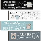 Yulejo 4 Pcs Laundry Room Wall Decor Funny Wooden Signs, Multi Color | Farmhouse Decoration with Humorous Quotes, Rustic Wood Plaques, for Bathroom Restroom Washroom, Hanging Decor Signs for Home