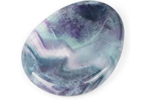 Artistone Rainbow Fluorite Crystal Chakra Thumb Worry Stone Teardrop Reiki Healing Stone Pocket Palm Stones for Anxiety Stress Relief Meditation Therapy Geometry Home Decorations