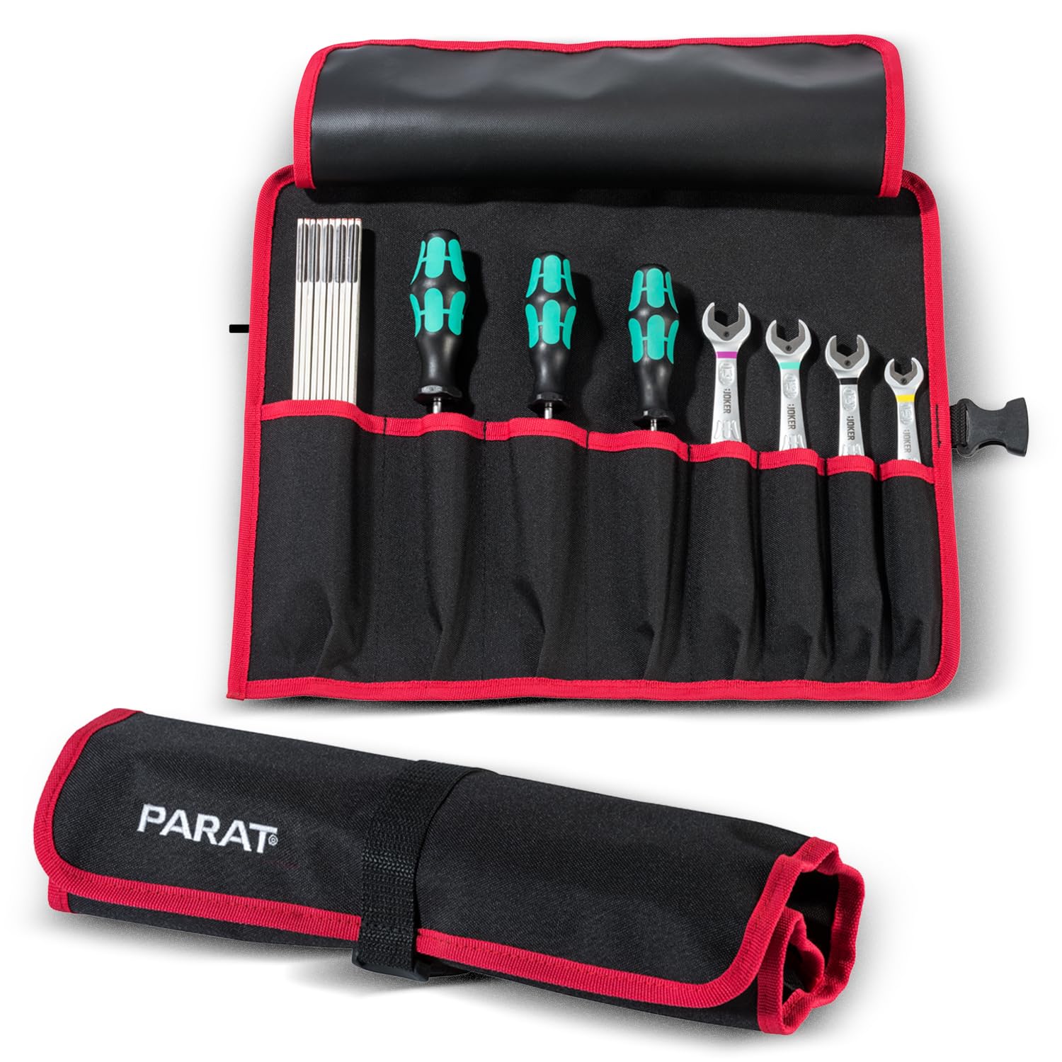 PARAT Basic Roll-Up Case 8 | Roll Bag for 8 Tools Made of Nylon | Compact Tool Bag with Buckle | Empty Tool Roll for Craftsmen | Premium Tool Bag Black