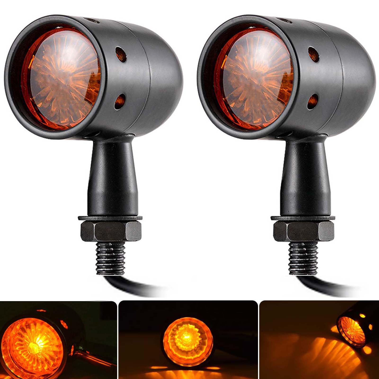 NATGIC 2PCS Motorcycle Turn Signal Light Amber/Yellow Black CNC Anodized Billet Aluminum Motorcycle Indicator Light Running Light Motor Side Lights Lamps Tail Light LED Bulb（Black