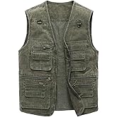 Hbufnha Men's Denim Vest Outdoor Casual Multi Pocket Sleeveless Jacket Jean Work Travel Utility Vest