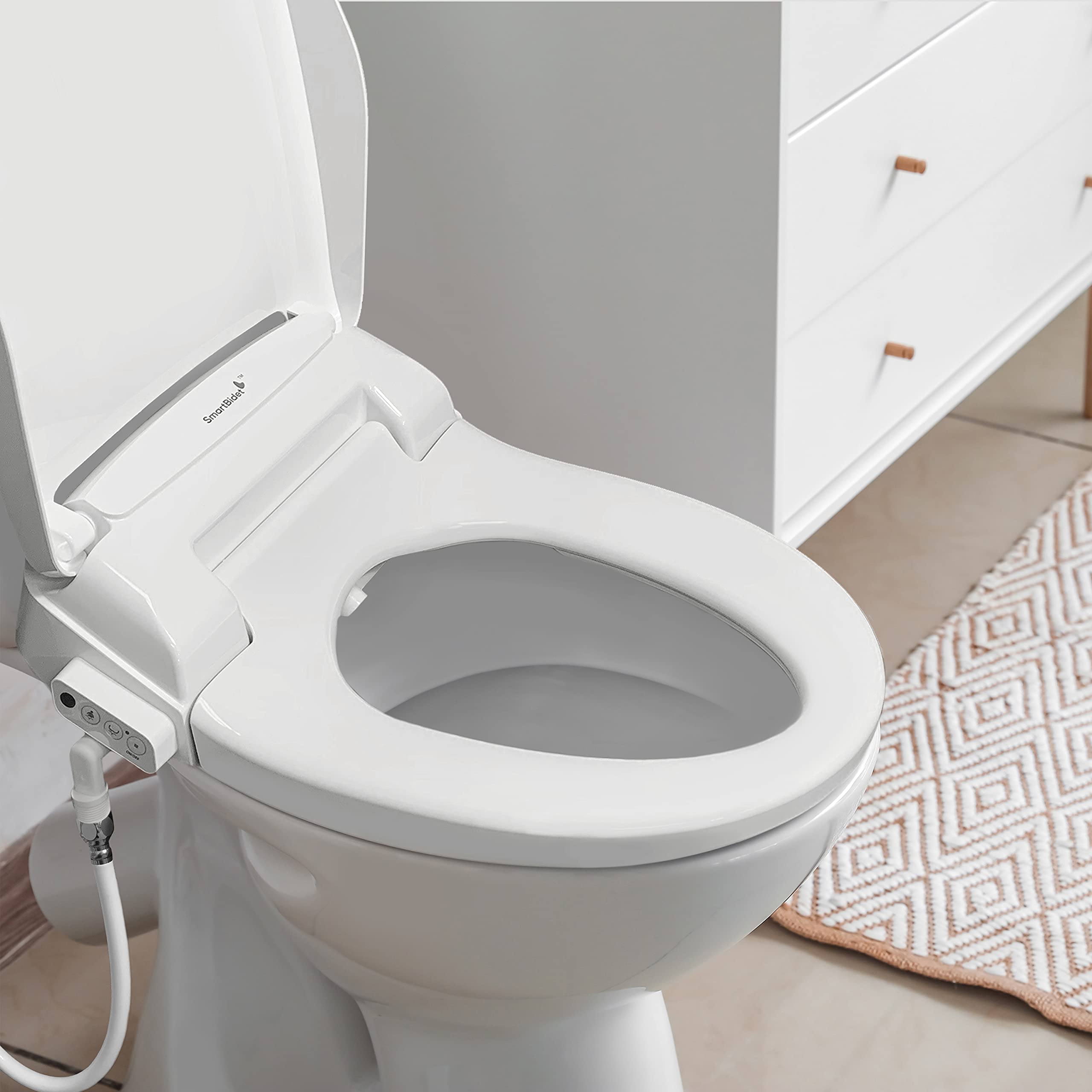 SmartBidet® SB-100R Electric Smart Bidet™ Seat for Elongated Toilets with Remote Control, Stainless Steel Nozzle with Removable Nozzle Cap, Slim and Strong Design