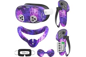 Tyasoleil VR Silicone Case for Meta Quest 3S, Design Upgraded Accessories for Oculus Quest 3S, Face Cover, Controller Grips, Shell Cover, Lens Cover, Disposable Eye Cover (Purple)