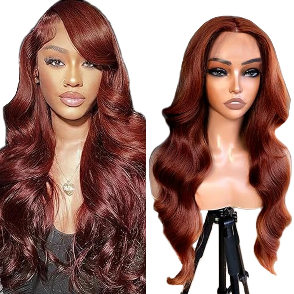 Zeslaerr Human Hair Wig 5x5 HD Lace Front Human Hair Wig Body Wave 150% Density #33 Reddish Brown Brazilian Virgin Human Hair Wig Pre Plucked Natural Hairline Wig 30 Inch