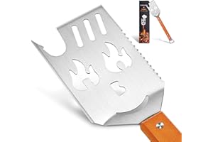 PURPLEBIRD Grill Spatula for Outdoor Grill, 5 in 1 Grilling Tools 16" Long BBQ Spatula with Wooden Handle, Father's Gifts, Gifts for Men, for Dad
