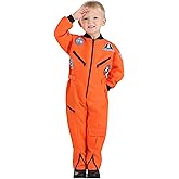 Fun Costumes Orange Astronaut Jumpsuit Costume for Toddlers - Zipper Front with Embroidered Patches