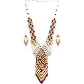 Native Tribal Style Long Statement Beaded Necklace for Women Handmade