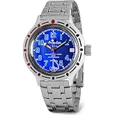 VOSTOK | Men's Sea Captain Amphibian Automatic Self-Winding Russian Diver Watch | WR 200 m | Fashion | Business | Casual Men's Watches | Model 420382 Steel Bracelet