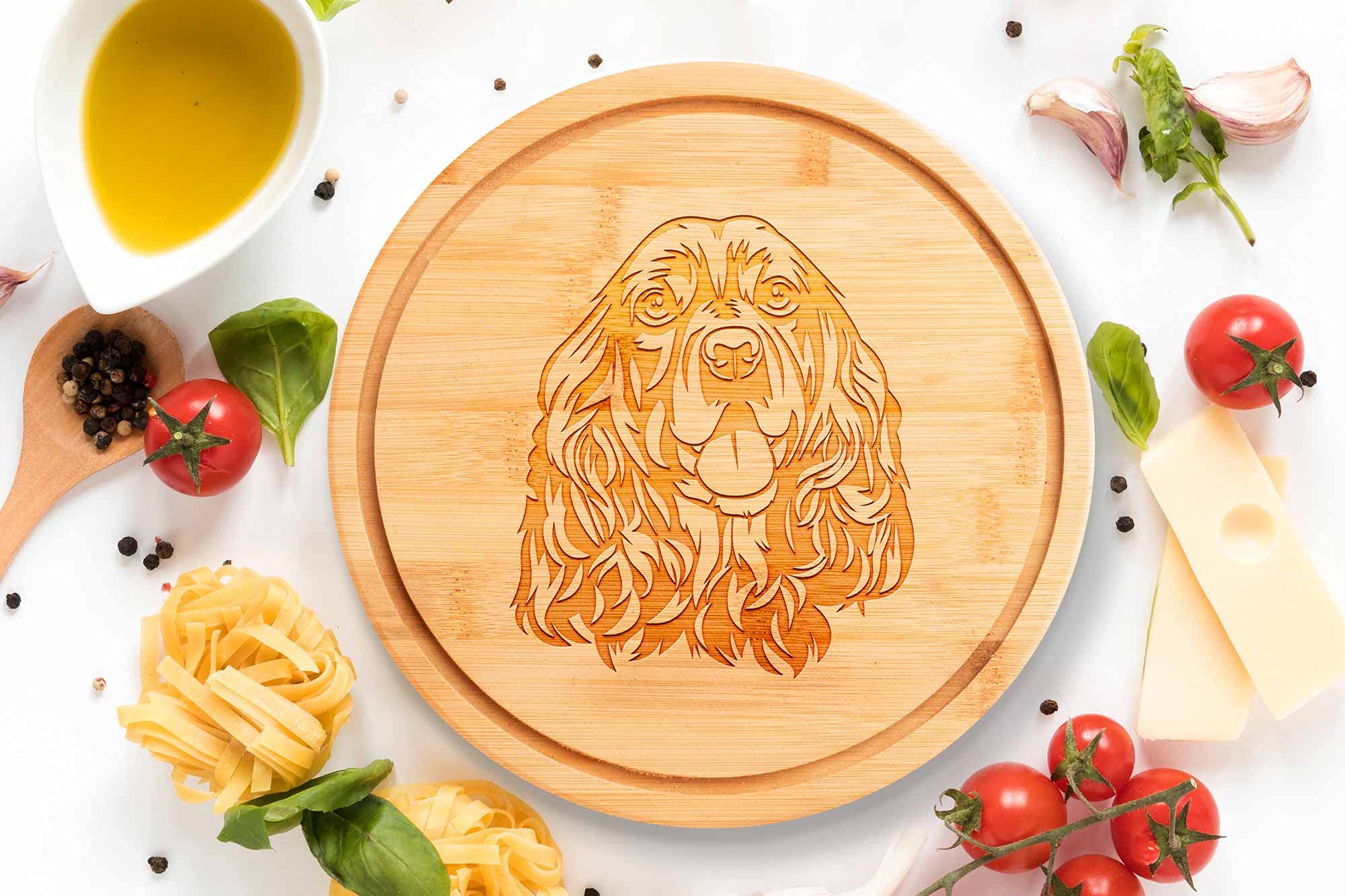 Cocker Spainel Portrait Round Hardwood Chopping Board Various Sizes (30cm)