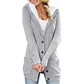Sidefeel Women's Cardigan Sweaters Hooded Fleece Lined Button Down Front Jackets Winter Coat with Pockets