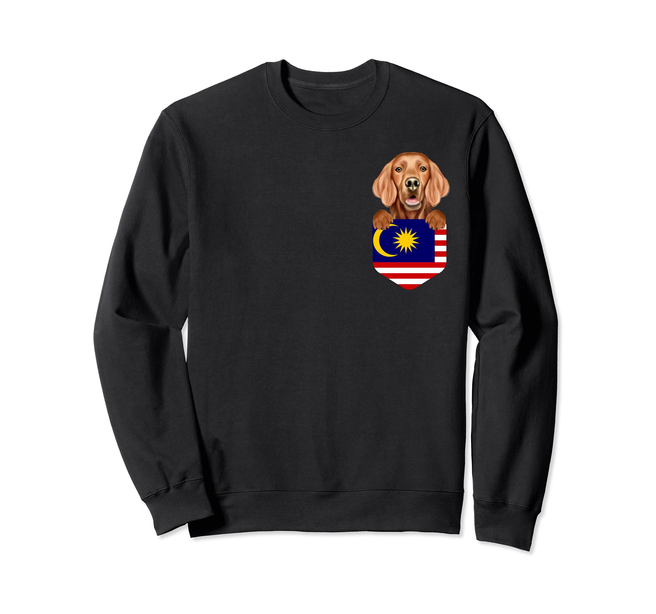 Malaysia Flag Irish Setter Dog In Pocket Sweatshirt