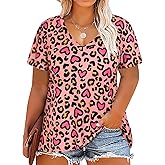 RITERA Women Plus Size Tops Tie Dye V Neck Shirt Floral Camo Summer Short Sleeve Tunic Oversized Ladies Blouse XL-5XL
